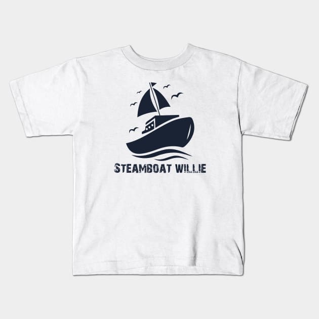 Vintage Magic: Steamboat Willie Tribute Kids T-Shirt by lumenoire